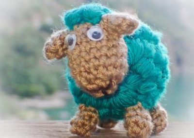 Blue crochet lamb